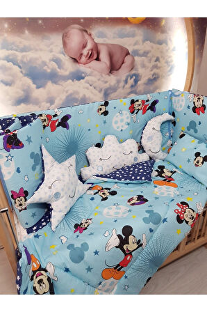 70x130 Bebek Uyku Seti - Cibinliksiz - Mavi Mickey & Minnie (MOBİLYA BEŞİK HARİÇ)