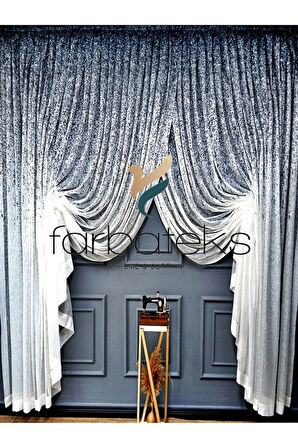 Üst Renkli Lacivert Serpinti Tiyatro Kruvaze Tül Perde