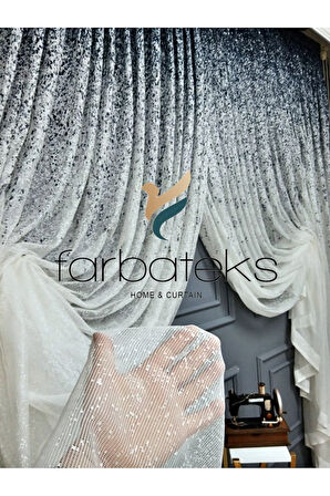 Üst Renkli Lacivert Serpinti Tiyatro Kruvaze Tül Perde