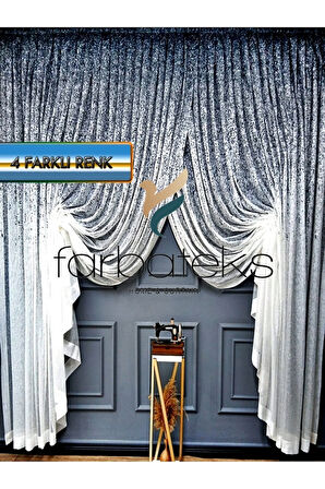 Üst Renkli Lacivert Serpinti Tiyatro Kruvaze Tül Perde