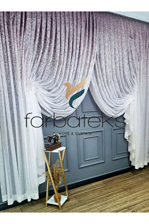 Üst Renkli Pudra Pembe Serpinti Tiyatro Kruvaze Tül Perde