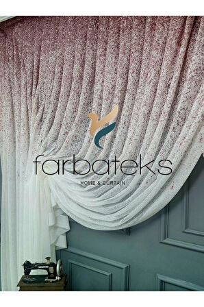 Üst Renkli Pudra Pembe Serpinti Tiyatro Kruvaze Tül Perde