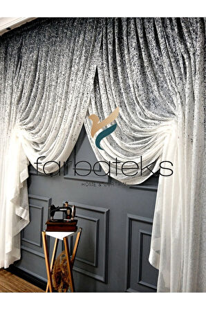 Üst Renkli Gri Antrasit Füme Serpinti Tiyatro Kruvaze Tül Perde