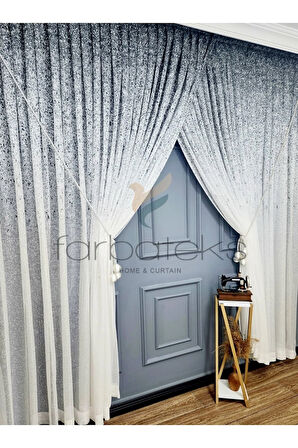 Yeni Tasarım Üst Renkli Gri Antrasit Füme Serpinti Yalancı Kruvaze Tül Perde