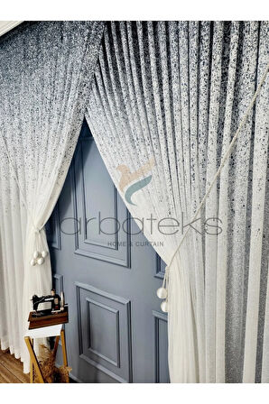 Yeni Tasarım Üst Renkli Gri Antrasit Füme Serpinti Yalancı Kruvaze Tül Perde