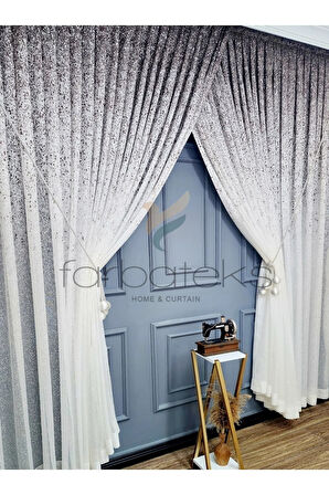 Yeni Tasarım Üst Renkli Kahverengi Vizon Serpinti Yalancı Kruvaze Tül Perde