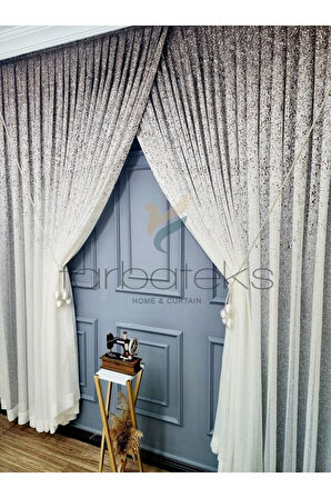 Yeni Tasarım Üst Renkli Kahverengi Vizon Serpinti Yalancı Kruvaze Tül Perde