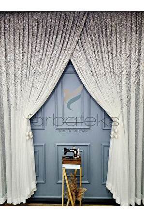 Yeni Tasarım Üst Renkli Kahverengi Vizon Serpinti Yalancı Kruvaze Tül Perde