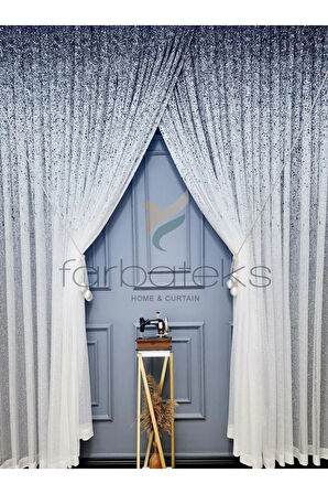 Yeni Tasarım Üst Renkli Lacivert Serpinti Yalancı Kruvaze Tül Perde