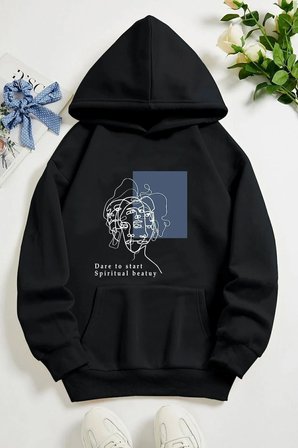 Unisex Minimal Line Drawing Baskılı Sweatshirt
