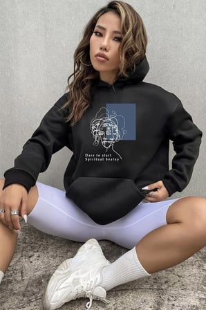 Unisex Minimal Line Drawing Baskılı Sweatshirt