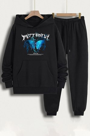 Unisex Blue Butterfly Baskılı Eşofman Takımı