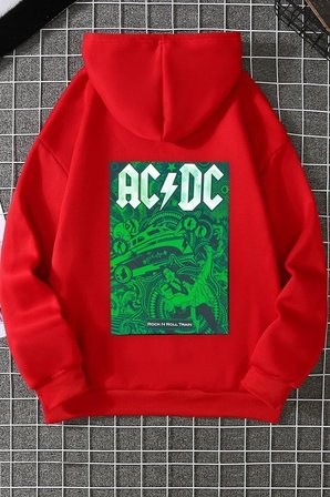 Unisex Ac Dc Baskılı Kapüşonlu Sweatshirt