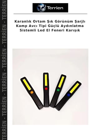 Karanlık Ortam Şık Görünüm Şarjlı Kamp Avcı Tipi Güçlü Aydınlatma Sistemli Led El Feneri Karışık