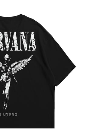 Kadın Erkek Siyah In Utero Nirvana Baskılı Oversize Bisiklet Yaka Kısa Kollu T-Shirt