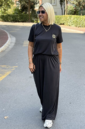 Siyah Aksesuarlı Beli Kemer Detay İkili Penye Takım