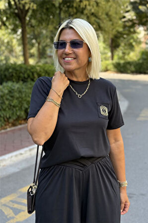 Siyah Aksesuarlı Beli Kemer Detay İkili Penye Takım