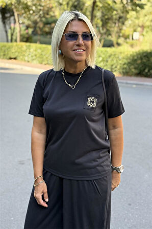 Siyah Aksesuarlı Beli Kemer Detay İkili Penye Takım