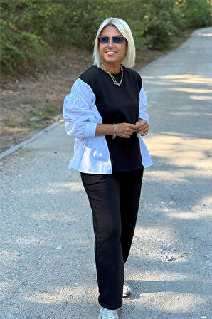 Siyah Kolları Gömlek Garnili İkili Takım