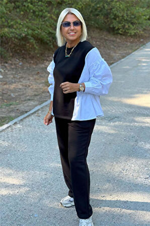 Siyah Kolları Gömlek Garnili İkili Takım