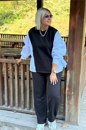 Siyah Kolları Gömlek Garnili İkili Takım