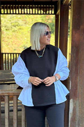 Siyah Kolları Gömlek Garnili İkili Takım