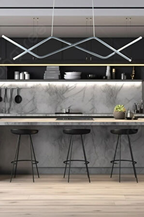 Utku Modern Tasarım Krom Renk Yemek Masası Üstü Mutfak Salon Beyaz Led 2 Li Avize