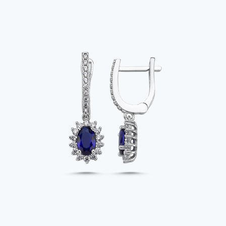 Altın Üçlü Mavi Taşlı Oval Set