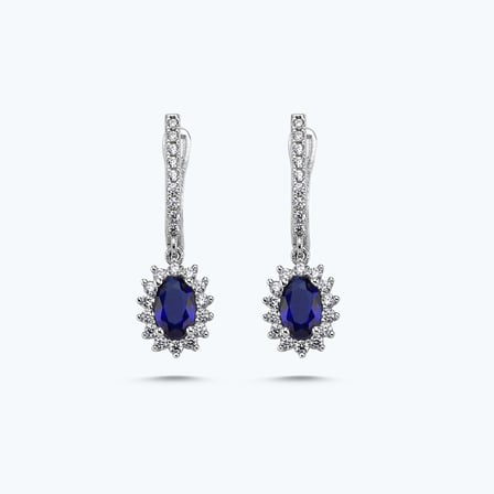 Altın Üçlü Mavi Taşlı Oval Set