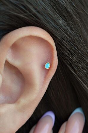 Gold Mini Firuze Damla Helix Piercing Kıkırdak Lob