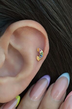 Gold Renkli Gökkuşağı Helix Piercing Kıkırdak Lob
