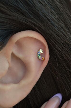 Gold Renkli Gökkuşağı Helix Piercing Kıkırdak Lob