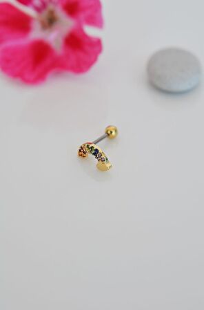 Gold Renkli Gökkuşağı Helix Piercing Kıkırdak Lob