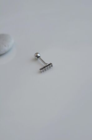 Gümüş Renkli Taşlı İnce Helix Piercing Tragus Kıkırdak Lob