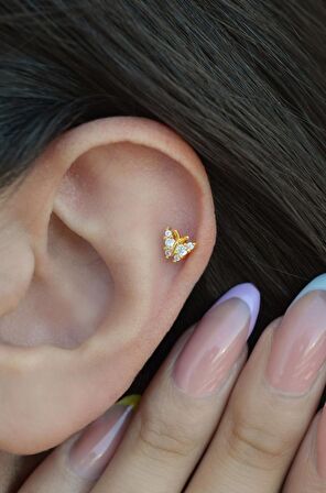Gold Renkli Kelebekli Helix Piercing Kıkırdak Lob