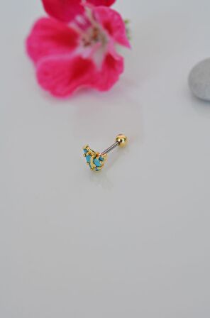 Gold Renkli Mavi Kelebekli Helix Piercing Kıkırdak Lob