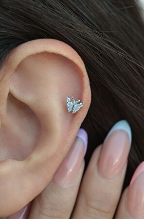 Gümüş Renkli Kelebekli Helix Piercing Kıkırdak Lob