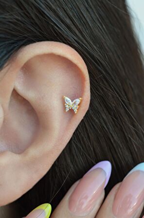 Zirkon Gold Kelebek Helix Piercing Kıkırdak Lob