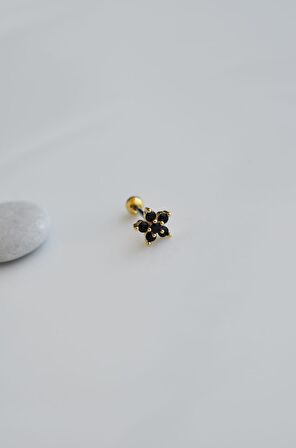 Çelik Siyah Çiçek Helix Piercing Kıkırdak Lob