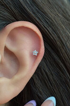 Çelik Mini Rose Çiçekli Helix Piercing Kıkırdak Lob