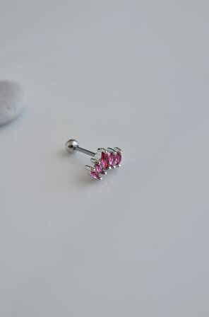 Fuşya Pembe Taç Model Helix Piercing Kıkırdak Lob