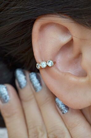 Sıkıştırmalı Kıkırdak Küpesi Üçtaş Earcuff