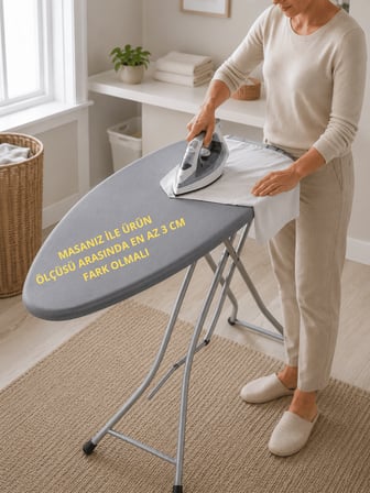 Beylini HEDİYELİ Ütü Masası Kılıfı Ütü Bezi ve Gerdirme Kayışı 50x150 CM Lastikli 4 Katmanlı Süngerli Pamuklu Isıya Dayanıklı Ütü Kılıfı