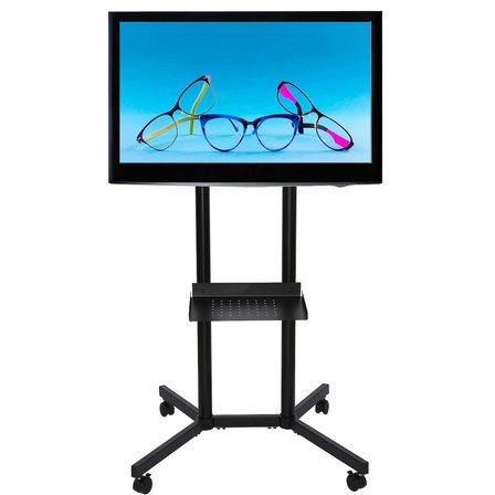 Tekerlekli TV Standı, 30-50 İnç LCD LED Flat & Curved Ekranlar İçin Ayarlanabilir Mobil TV,Ekran, Monitör Standı, Raf Üniteli, Siyah