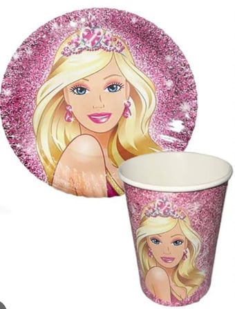 Özel Üretim Neşeli Davet Parti Seti Karton Tabak Bardak Barbie 8’li