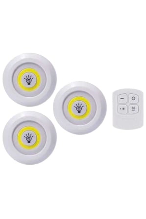 Led Lamba 3'lü Uzaktan Kumandalı Yapışkanlı -