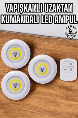 Mutfak Dolap Altı Işığı Uzaktan Kumandalı Yapışkanlı Kablosuz Pilli -