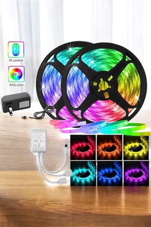 5 Metre Şerit Led RGB Işıklı Kumandalı Güç Adaptörü Her Ortama Uygun -