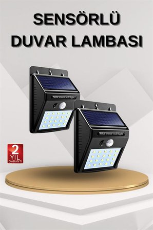 Solar Sensörlü Duvar Lambası Bahçe Lamba 20 Led Işık -