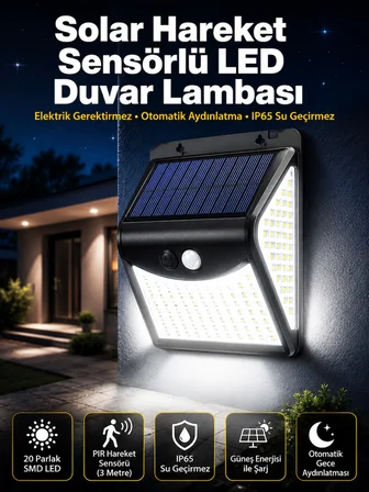 Güneş Enerjili Sensörlü Duvar Lambası Bahçe Lamba Suya Dayanıklı Bahçe Aydınlatma -